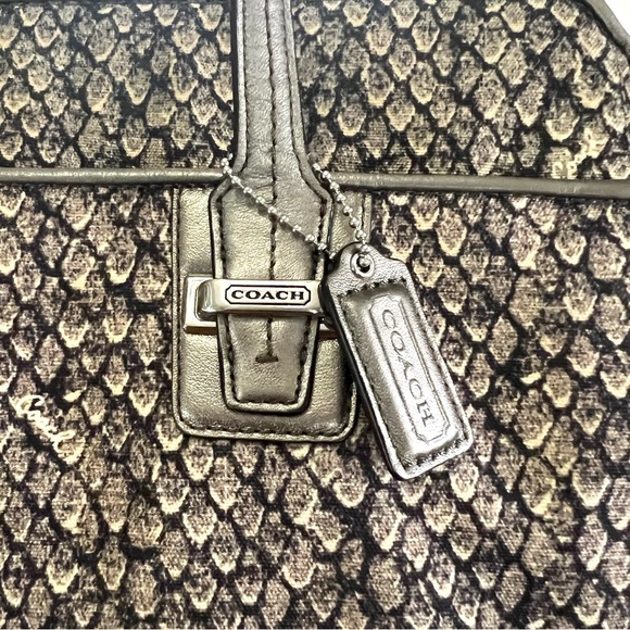 Coach Taylor Snake Print Fabric Alexis Carryall Satchel Gunmetal Good Condition - Picture 2 of 16